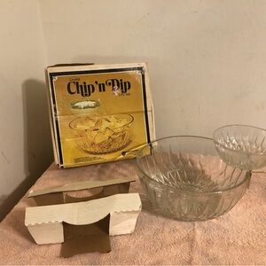 Vintage Jeannette Chip ‘N Dip Crystal 3 Piece Set With Box